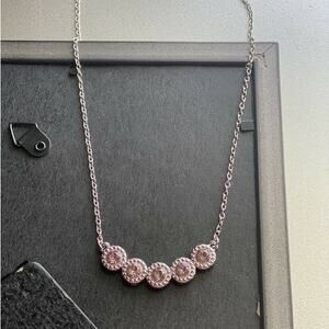 Silver Light Purple Crystal Rhinestone Cubic Zirconia CZ Round Bezel Necklace